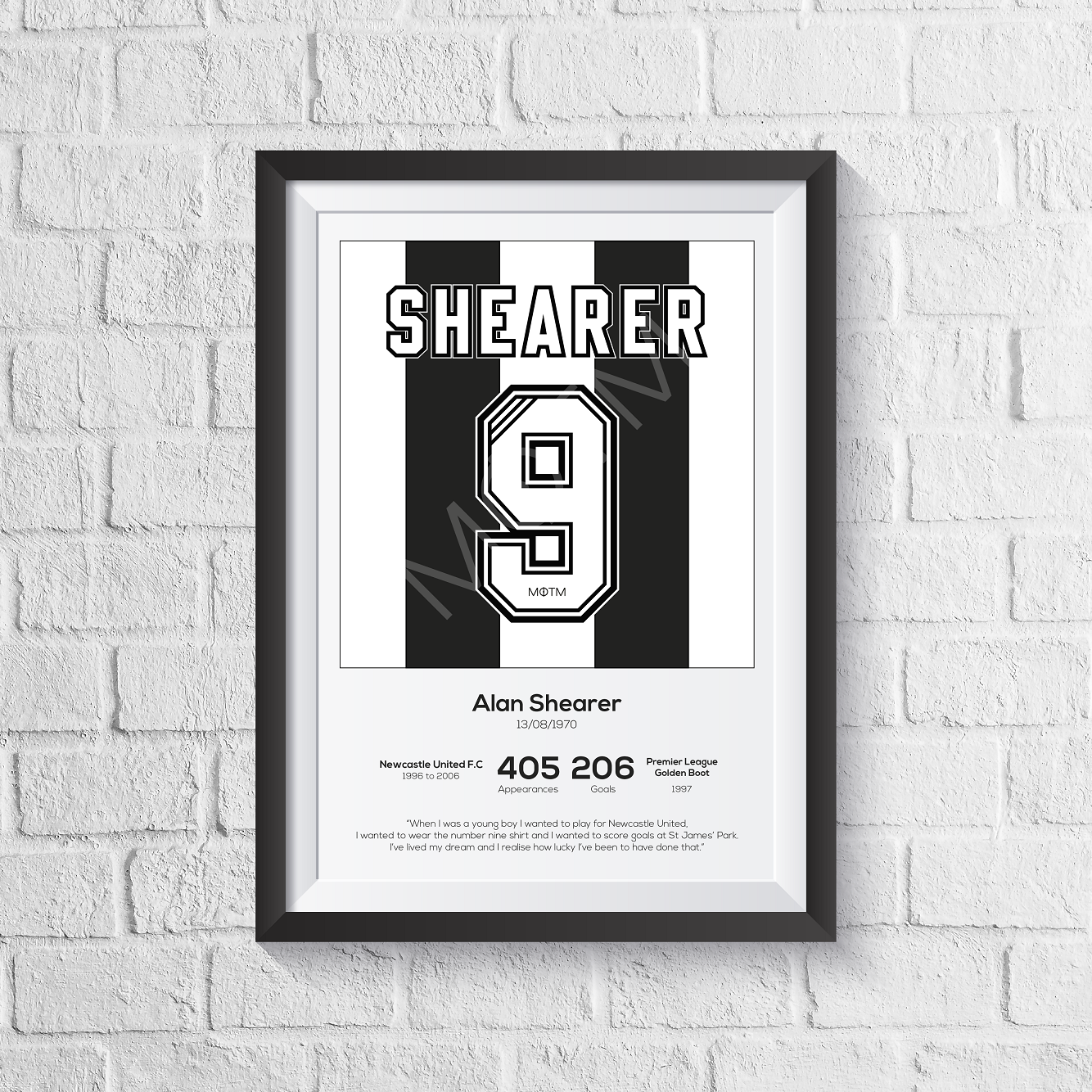 Alan Shearer Newcastle United Legend Stats Print - Man of The Match Football
