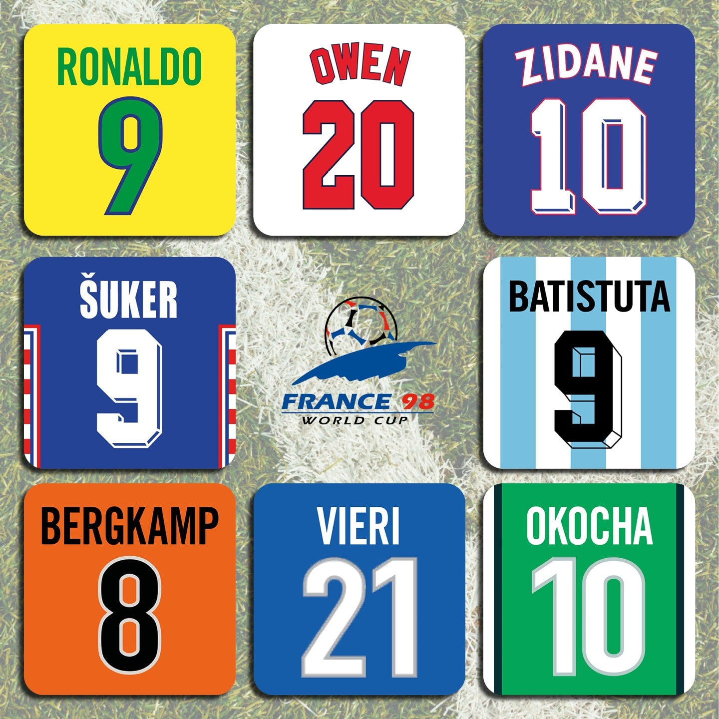 France 98 Football World Cup Coasters - Set of 8 - Man of The Match Football