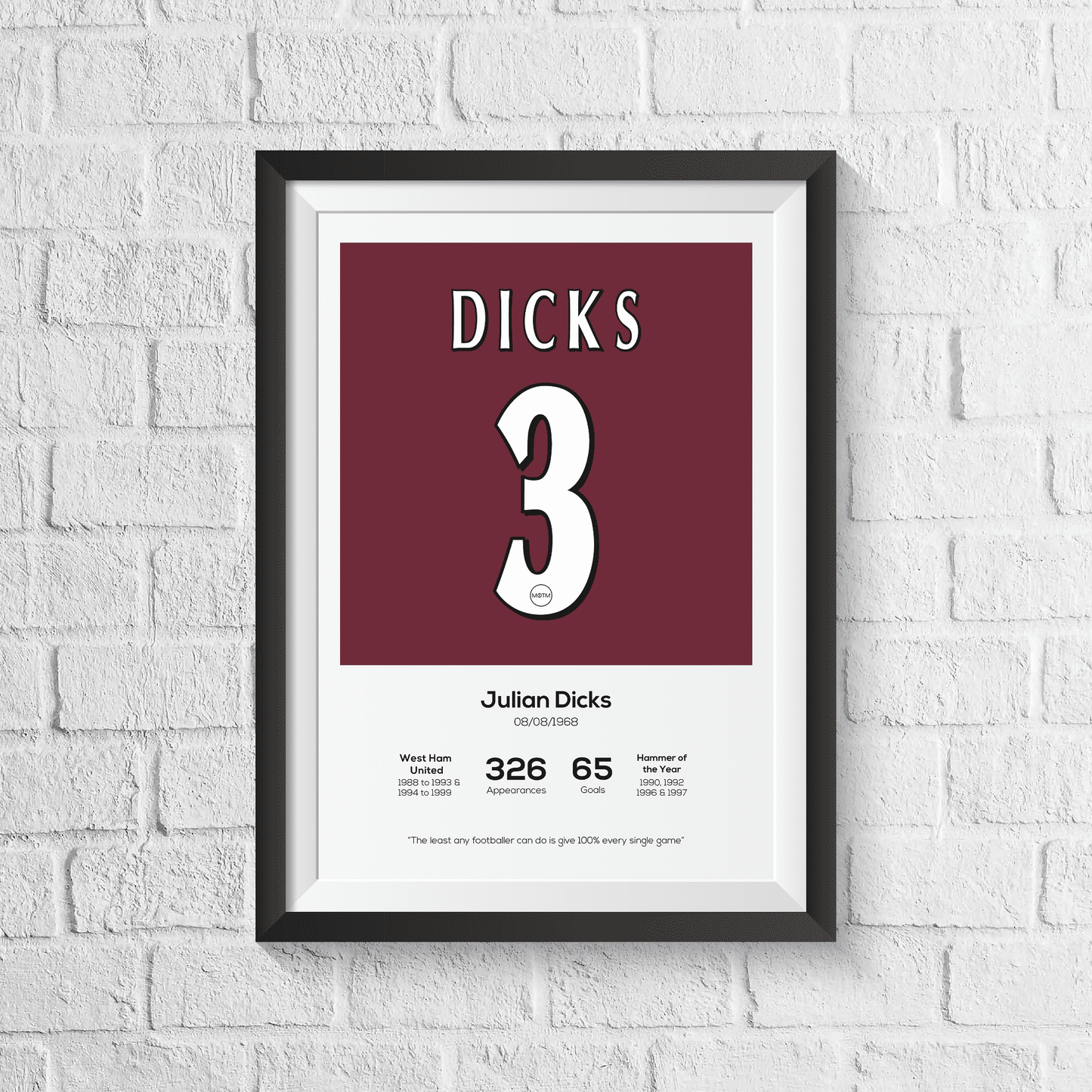 Julian Dicks West Ham United Legend Stats Print - Man of The Match Football