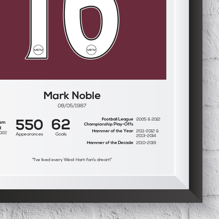 Mark Noble West Ham United Legend Stats Print - Man of The Match Football