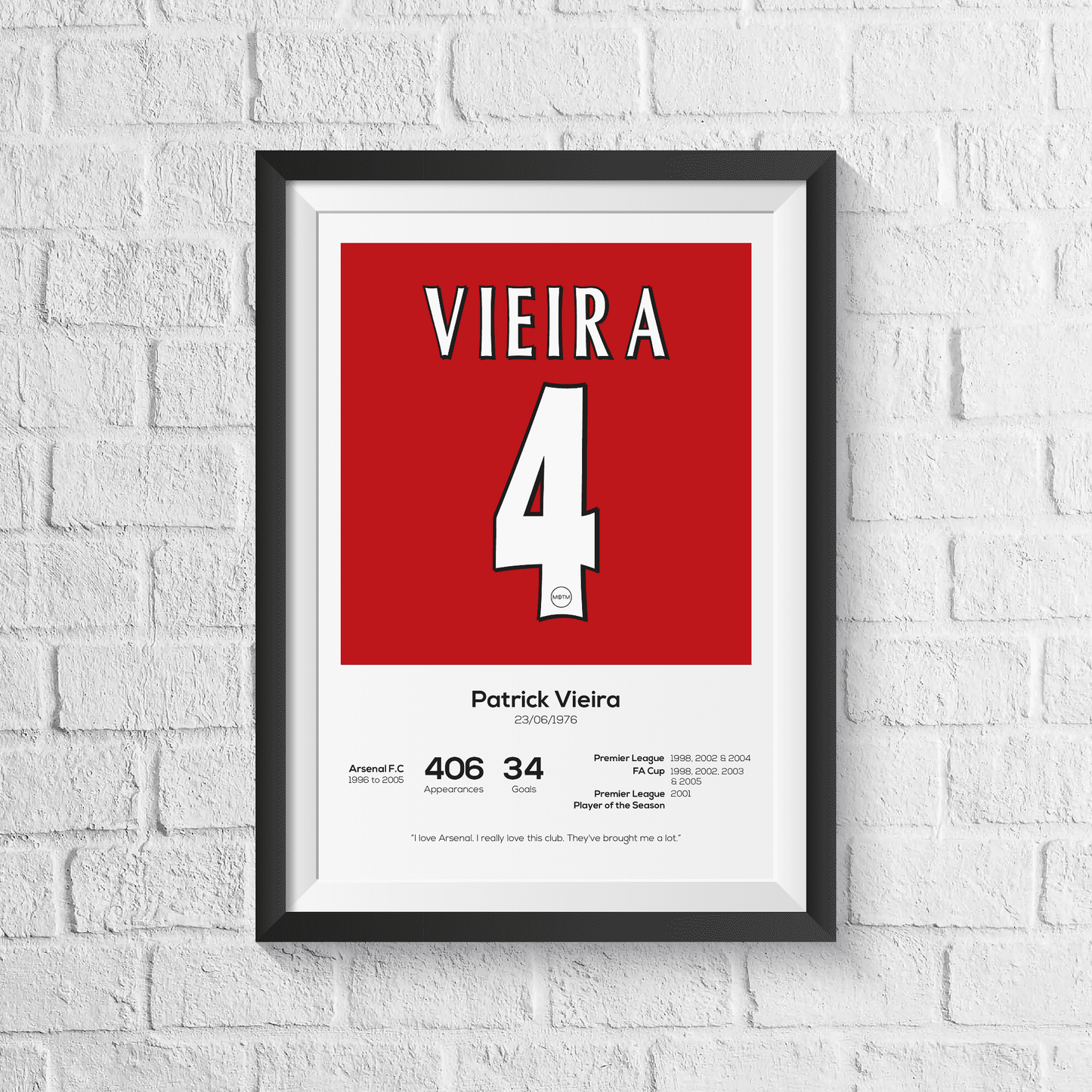 Patrick Vieira Arsenal Legend Stats Print - Man of The Match Football