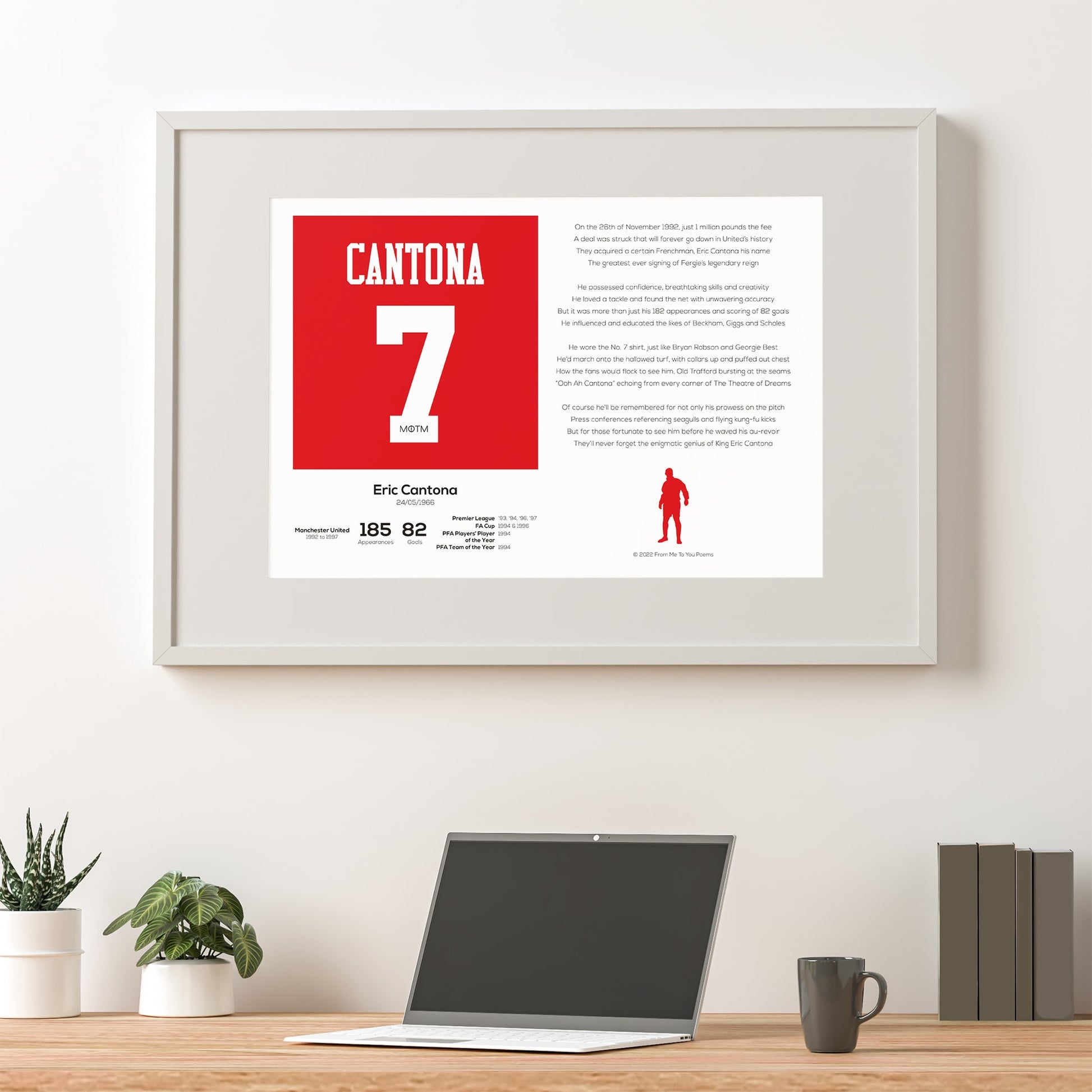 Eric Cantona Manchester United Stats & Poem Print - Man of The Match Football