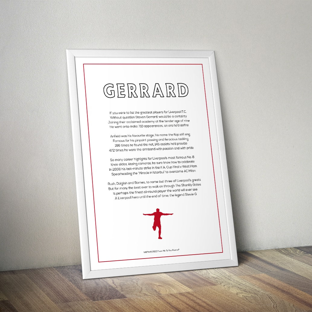 Steven Gerrard Liverpool Poem Print - Man of The Match Football