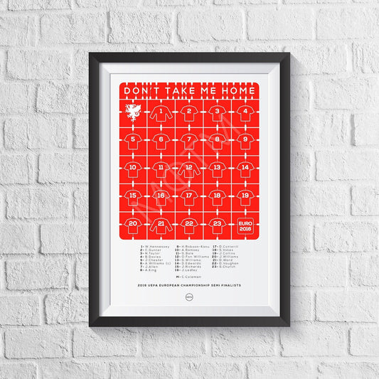 Wales Euro 2016 'Don't Take Me Home' Squad Print - Man of The Match Football