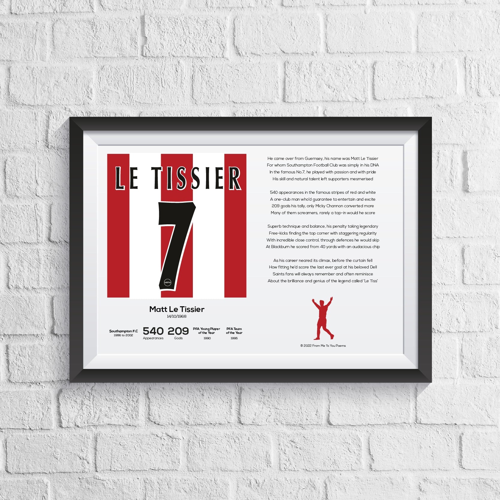Matt Le Tissier Southampton Stats & Poem Print - Man of The Match Football