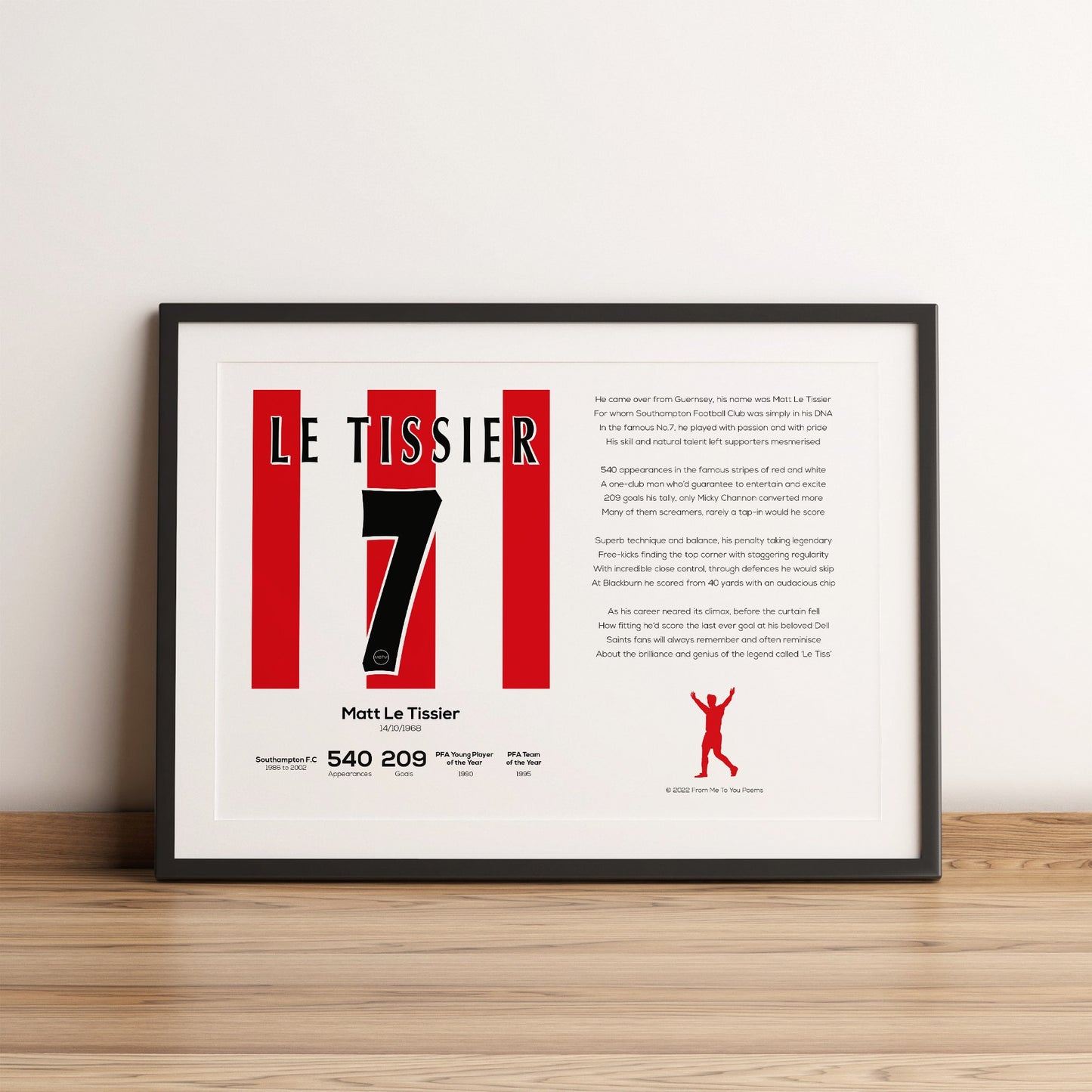 Matt Le Tissier Southampton Stats & Poem Print - Man of The Match Football