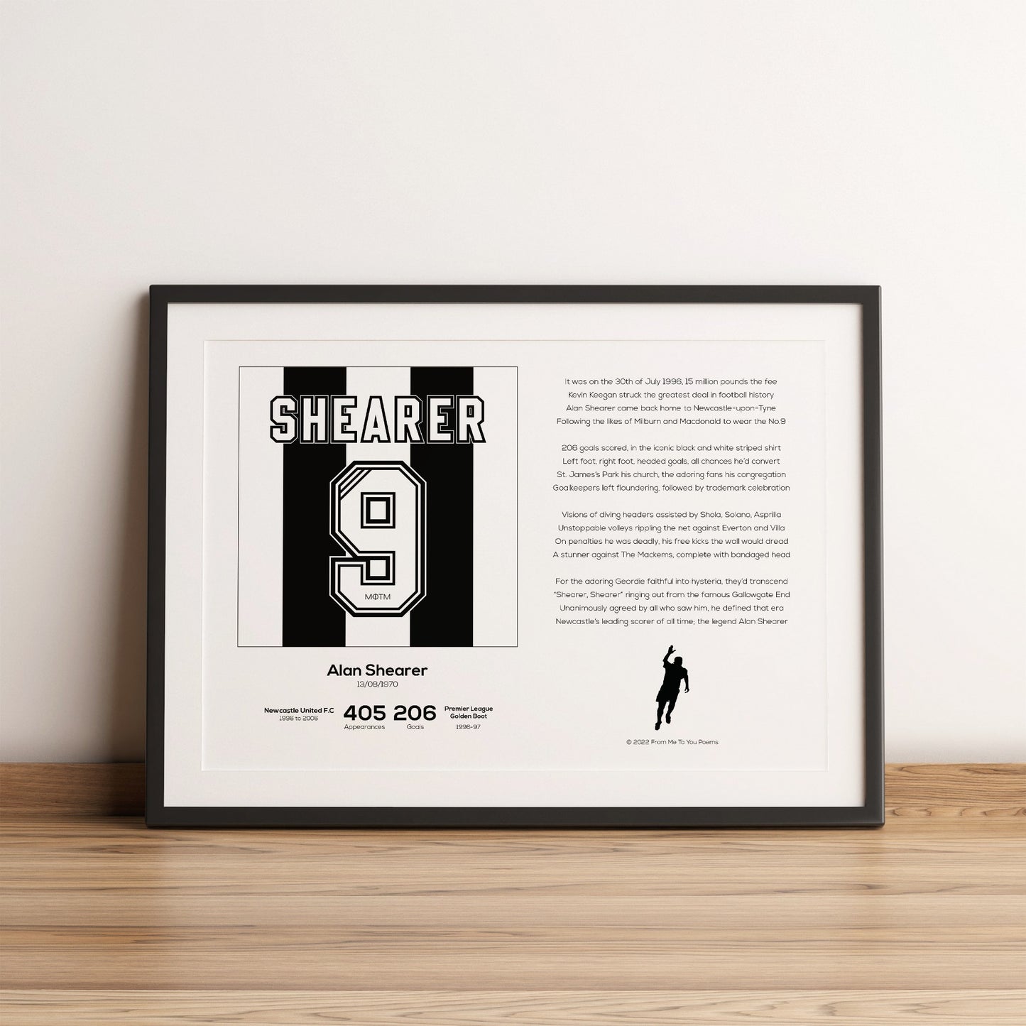 Alan Shearer Newcastle United Stats & Poem Print - Man of The Match Football