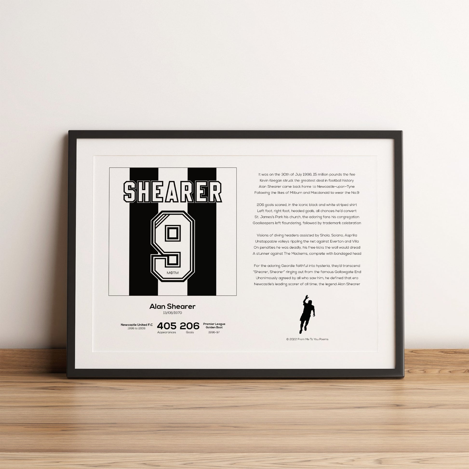 Alan Shearer Newcastle United Stats & Poem Print - Man of The Match Football