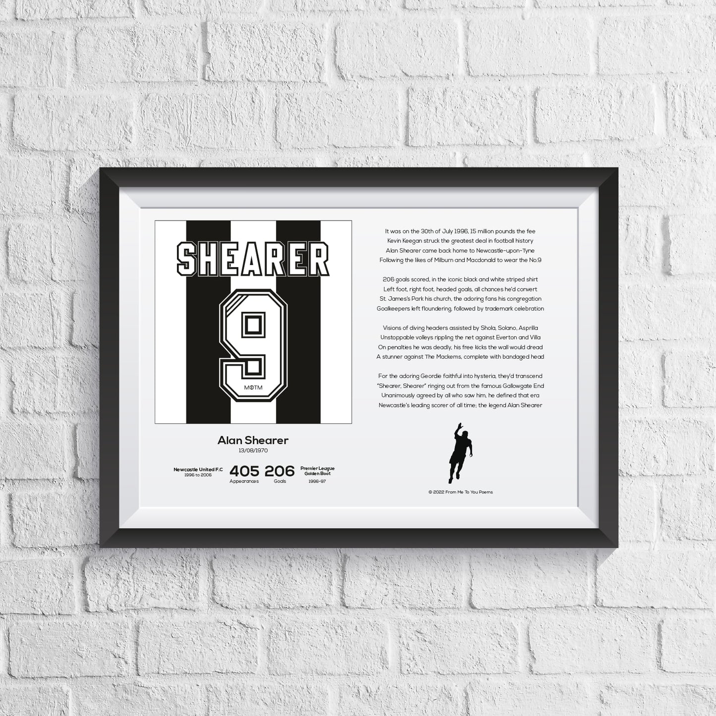 Alan Shearer Newcastle United Stats & Poem Print - Man of The Match Football