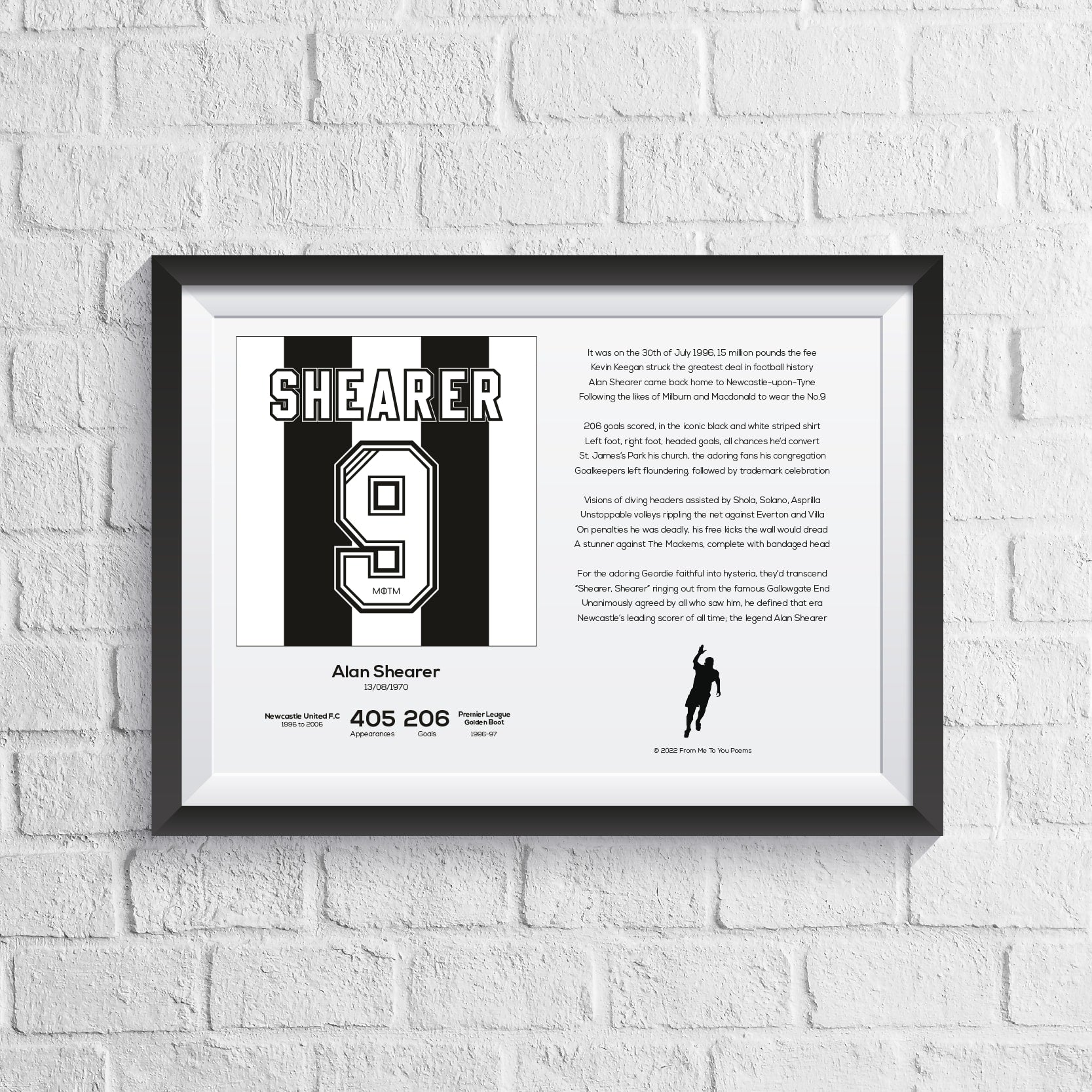 Alan Shearer Newcastle United Stats & Poem Print - Man of The Match Football