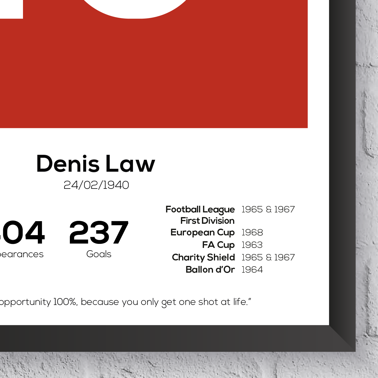 Denis Law Manchester United Legend Stats Print