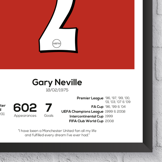 Gary Neville Manchester United Legend Stats Print