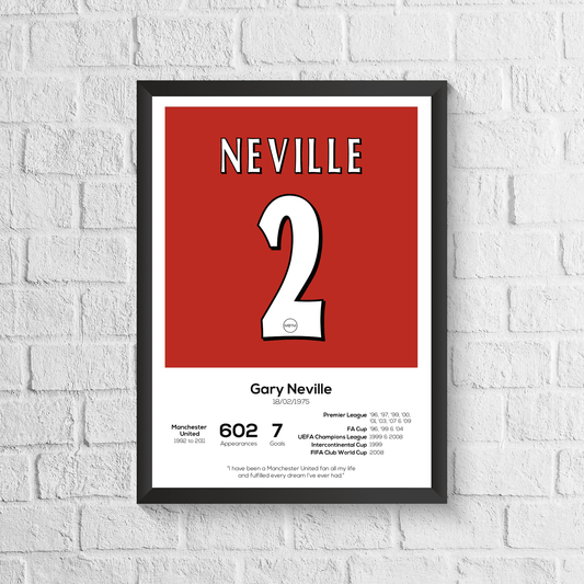 Gary Neville Manchester United Legend Stats Print