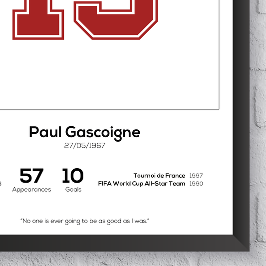 Paul Gascoigne England Legend Stats Print