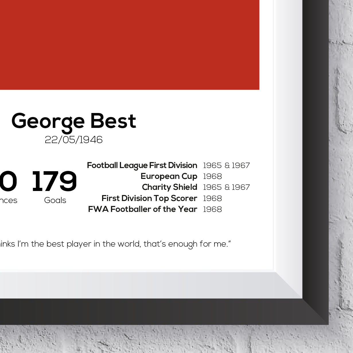 George Best Manchester United Legend Stats Print