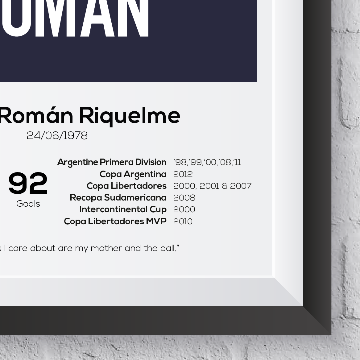 Juan Roman Riquelme Boca Juniors Legend Stats Print