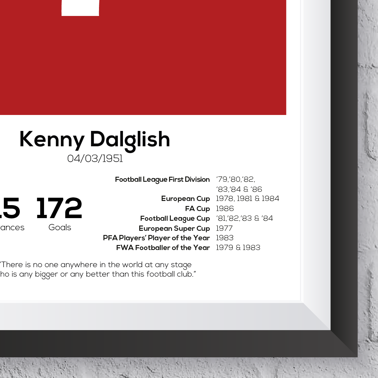 Kenny Dalglish Liverpool Legend Stats Print