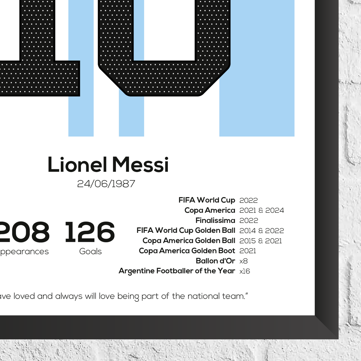 Lionel Messi Argentina Legend Stats Print - Man of The Match Football