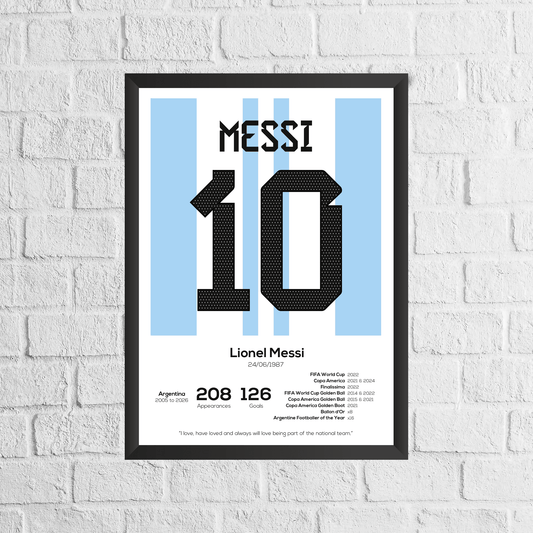 Lionel Messi Argentina Legend Stats Print - Man of The Match Football