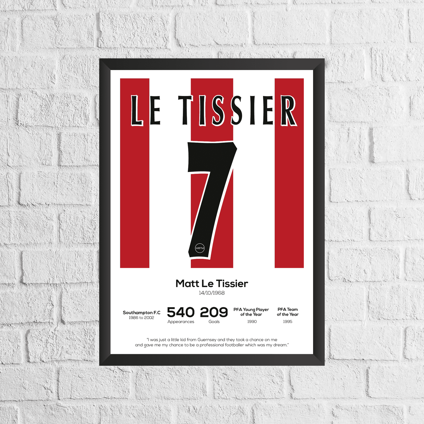 Matt Le Tissier Southampton Legend Statistikdruck