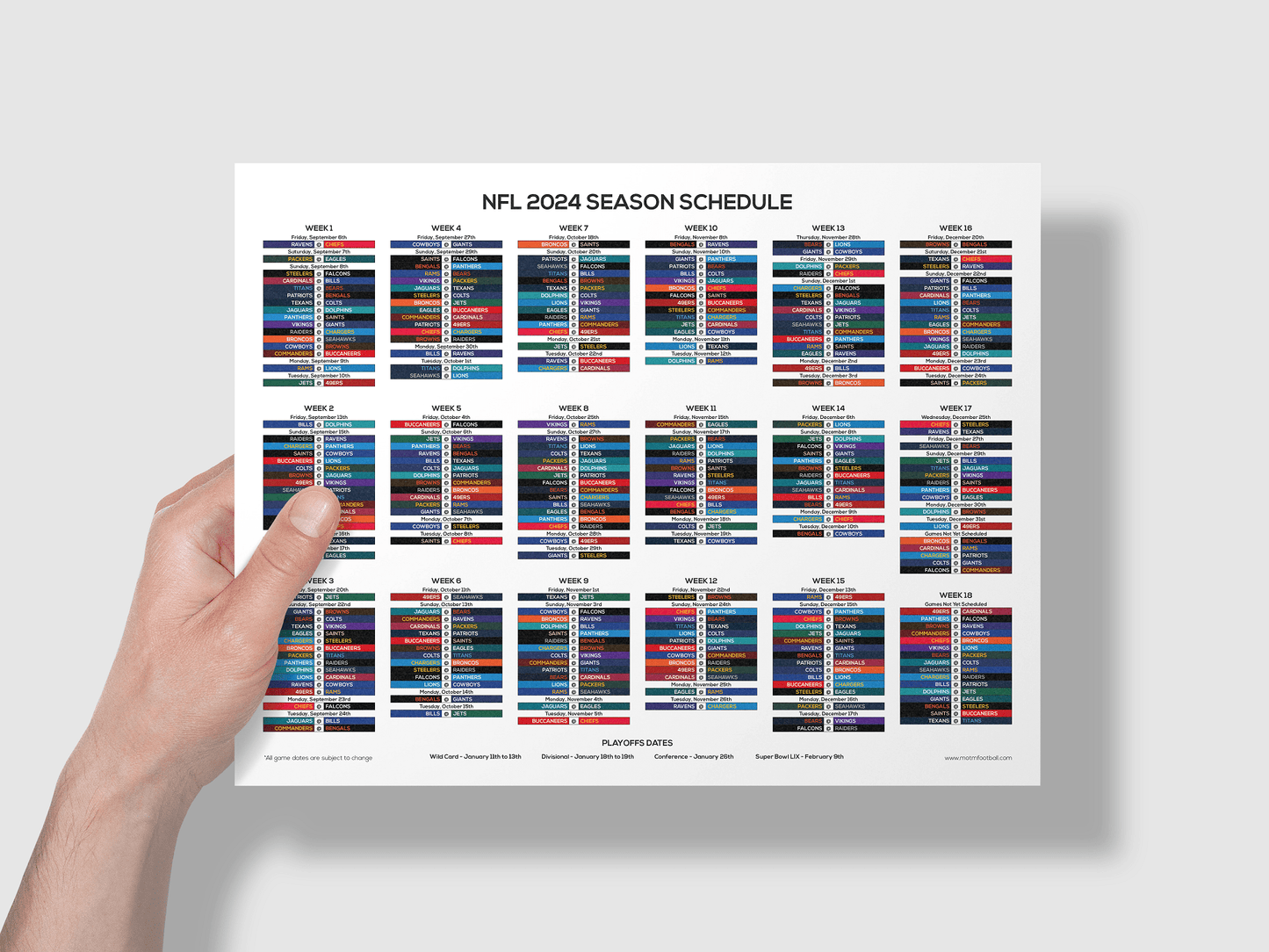 NFL 2024 Football Season Schedule - Digital Download