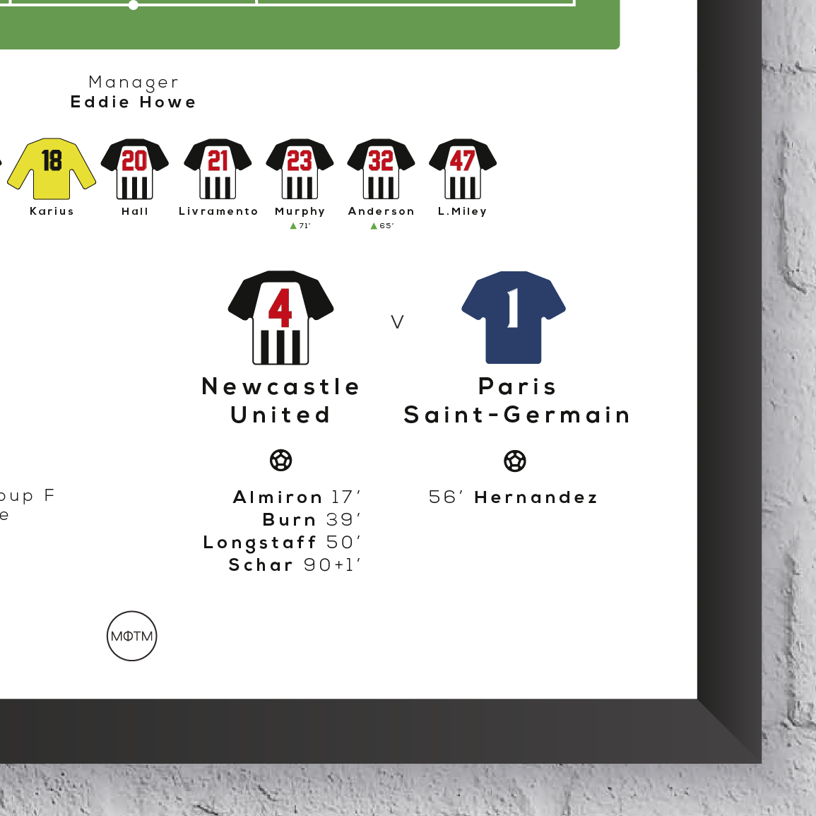 Newcastle United vs PSG Champions League Match Print