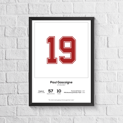 Paul Gascoigne England Legend Stats Print