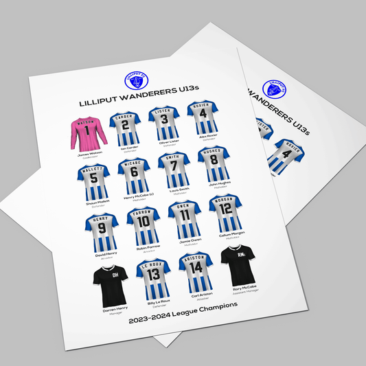 Personalised Football Team Season Print – Custom Club Squad Poster - Man of The Match Football