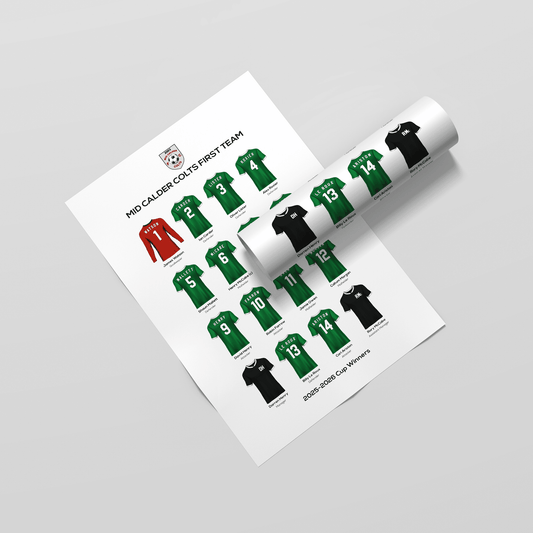 Personalised Football Team Season Print – Custom Club Squad Poster - Man of The Match Football