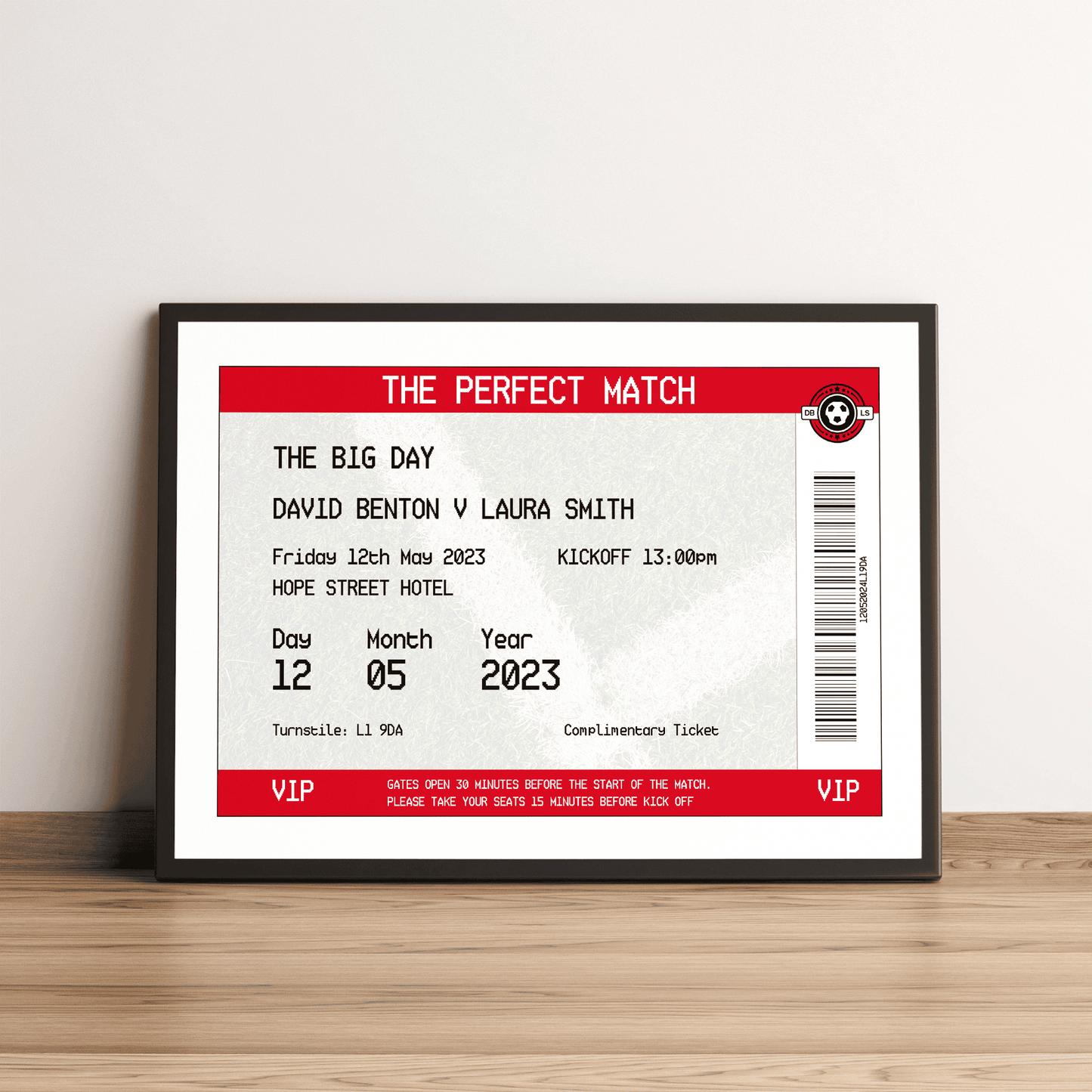 Personalised Football Ticket Wedding Print - Man of The Match Football