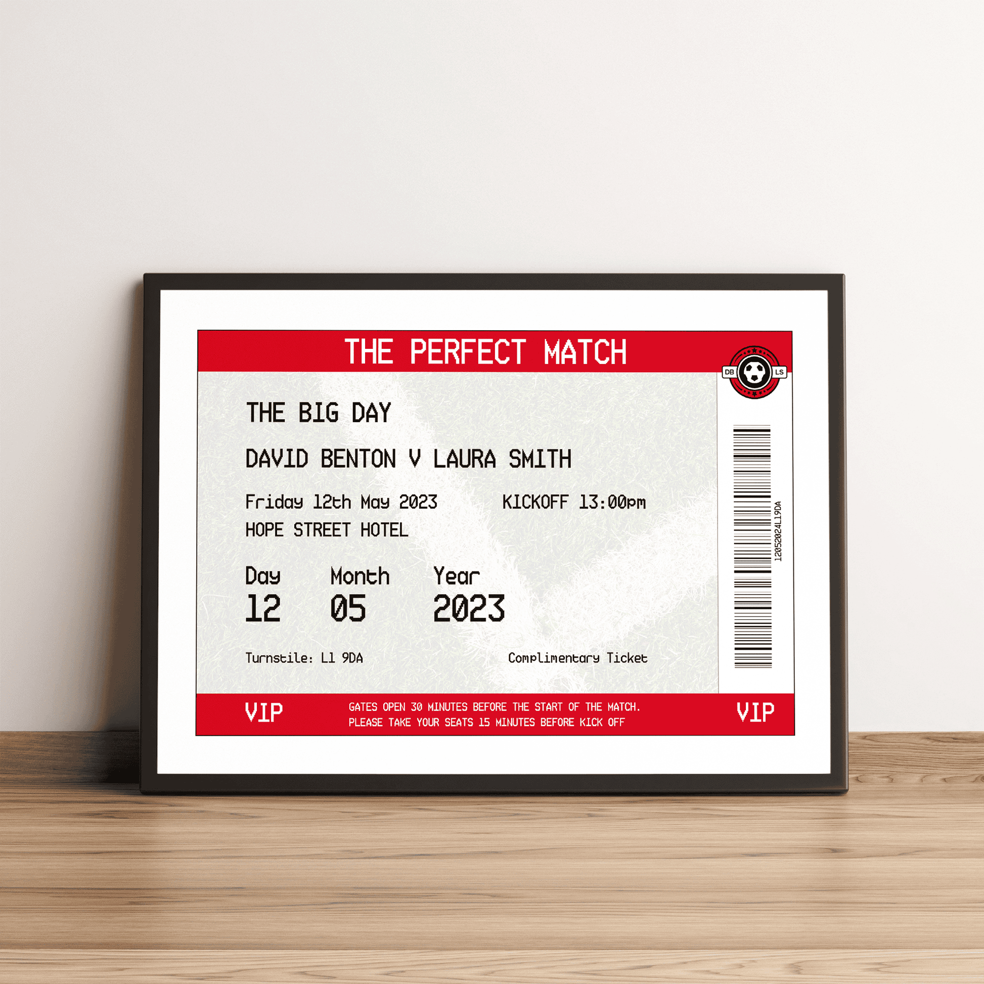 Personalised Football Ticket Wedding Print - Man of The Match Football