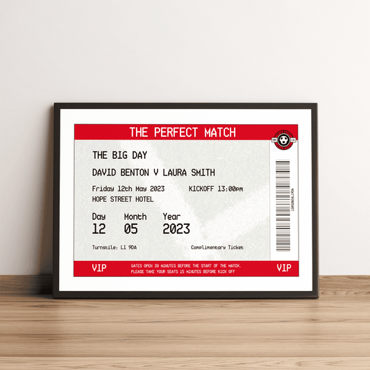 Personalised Football Ticket Wedding Print - Man of The Match Football