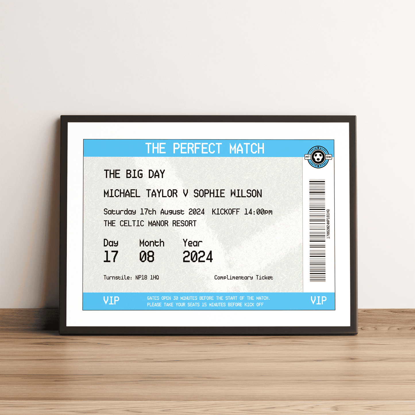 Personalised Football Ticket Wedding Print - Man of The Match Football