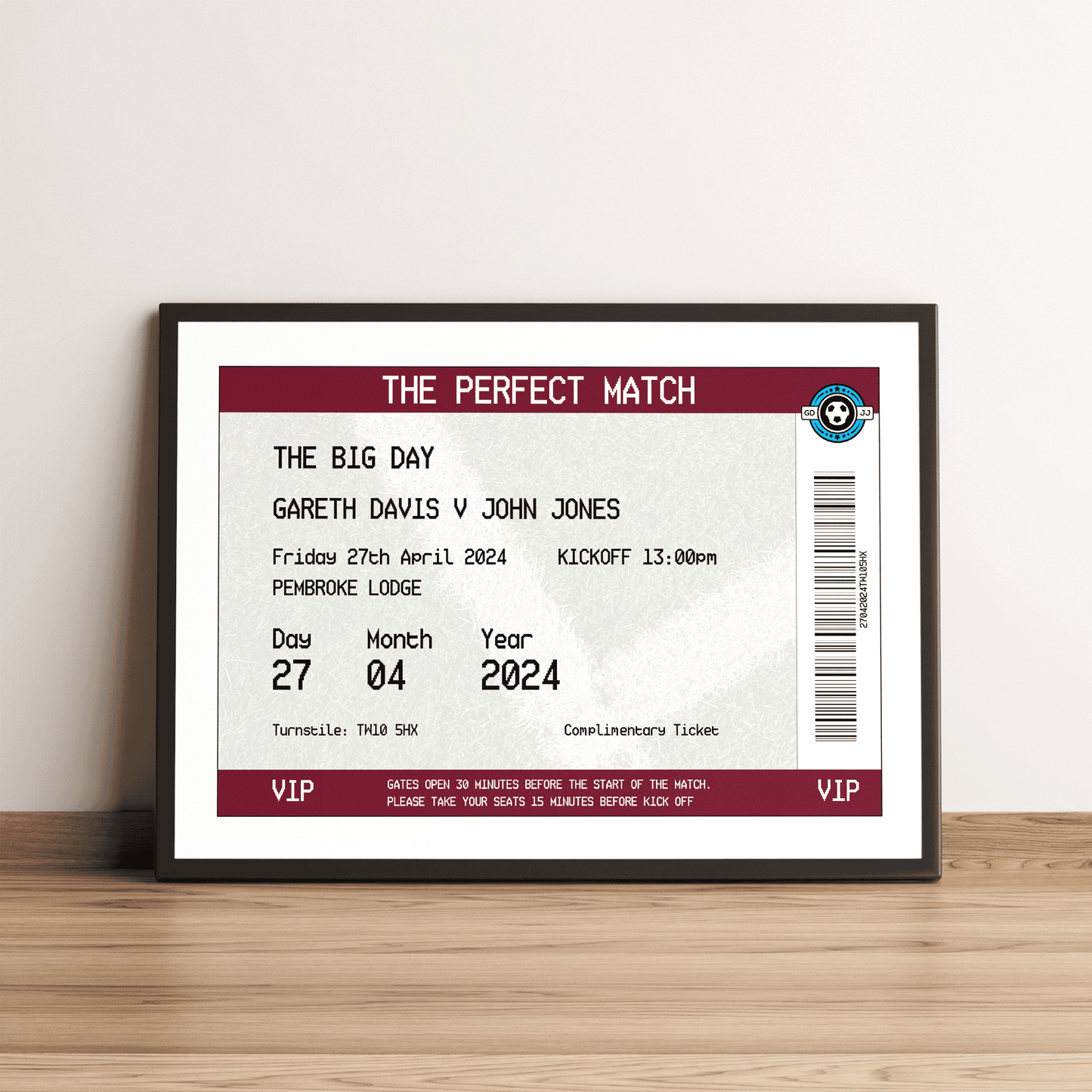 Personalised Football Ticket Wedding Print - Man of The Match Football
