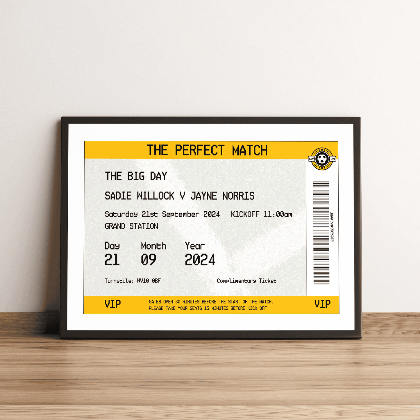Personalised Football Ticket Wedding Print - Man of The Match Football