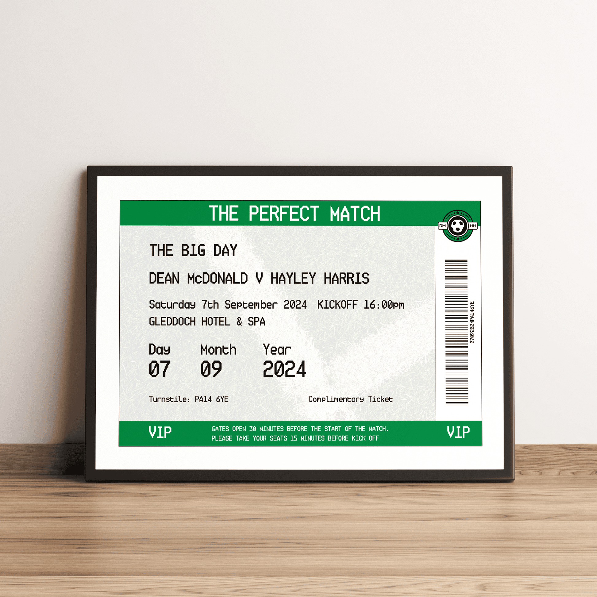 Personalised Football Ticket Wedding Print - Man of The Match Football