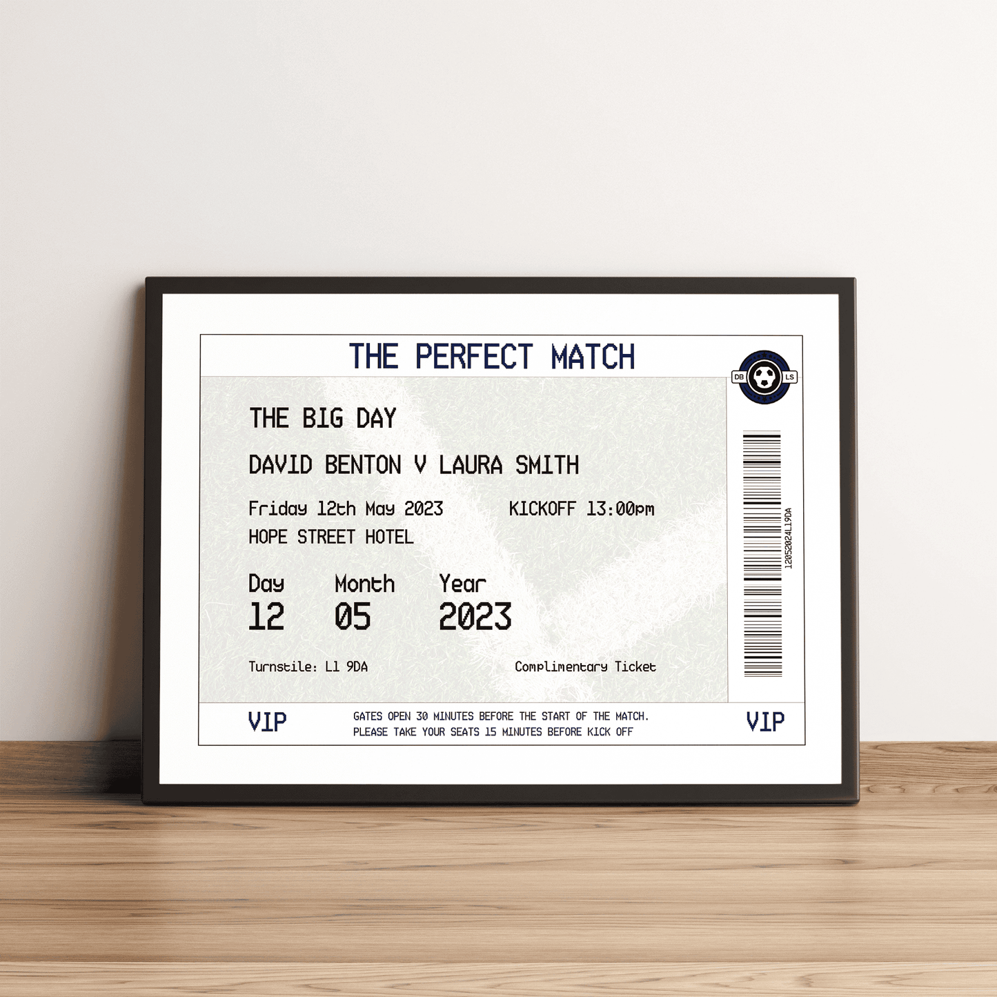 Personalised Football Ticket Wedding Print - Man of The Match Football