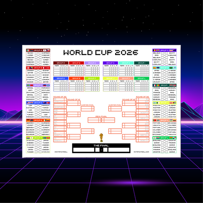 World Cup 2026 Retro Gaming Football Wall Chart (Digital Download PDF) - Man of The Match Football