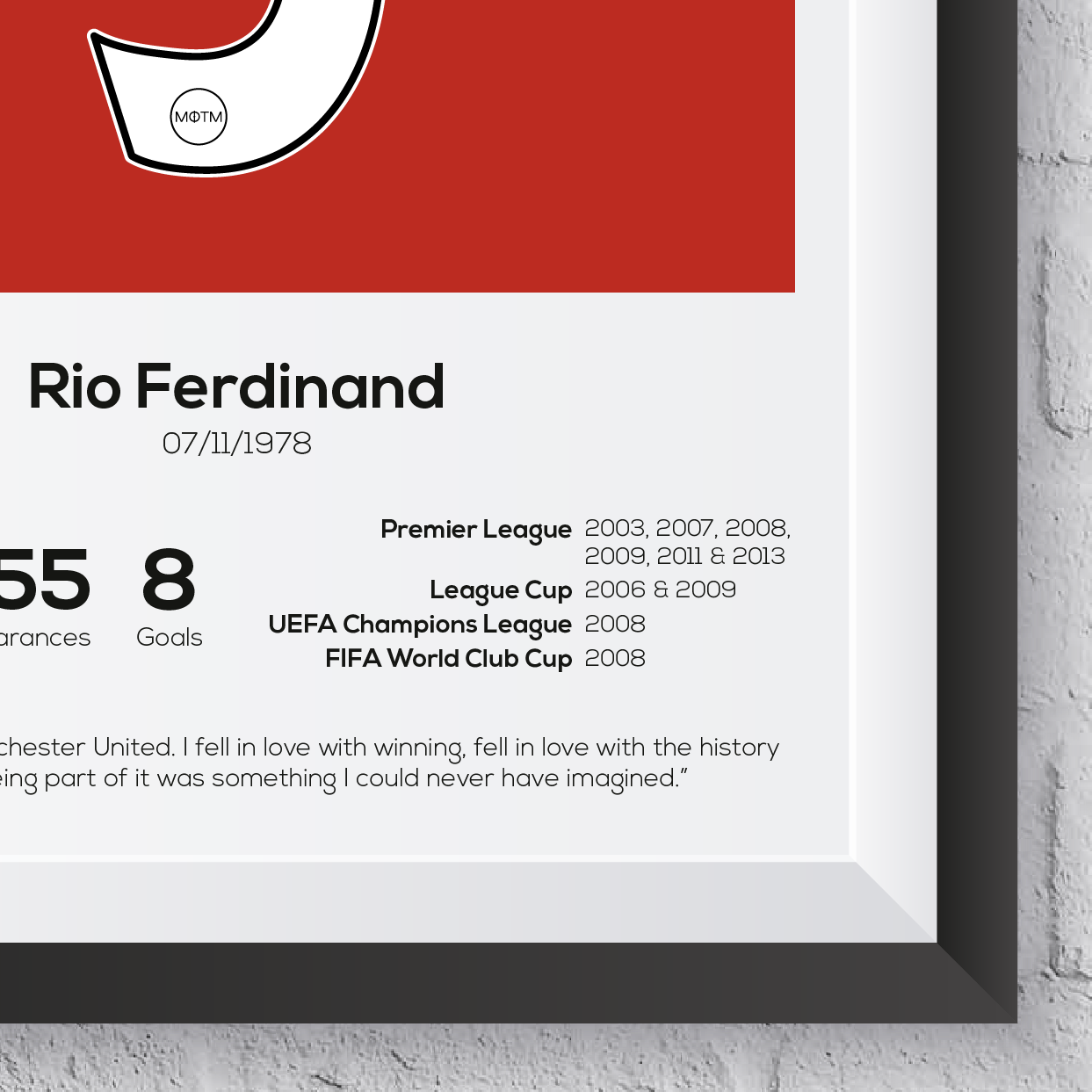 Rio Ferdinand Manchester United Legend Stats Print