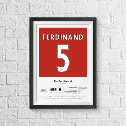 Rio Ferdinand Manchester United Legend Stats Print
