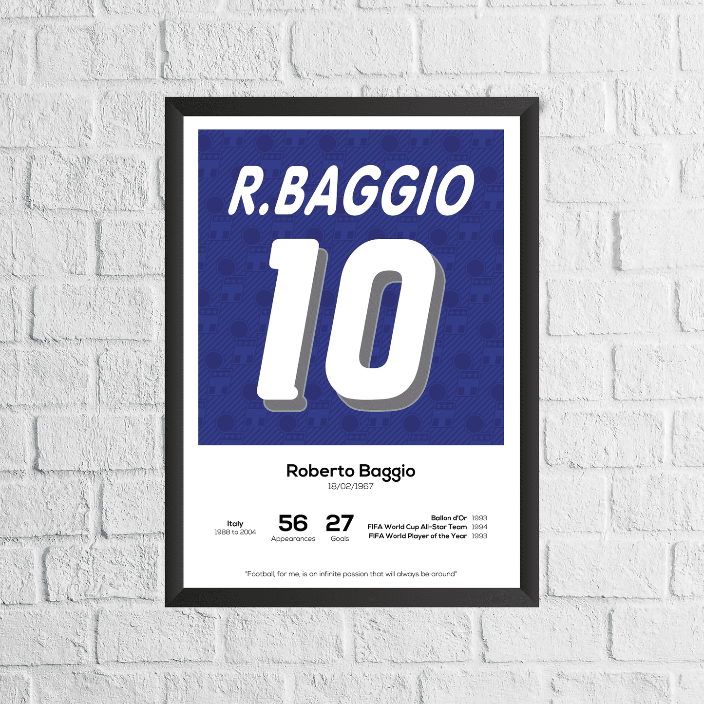 Roberto Baggio Italy Legend Stats Print