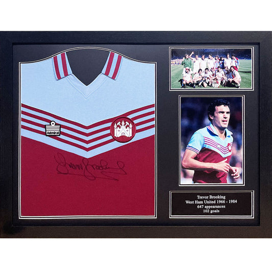 West Ham United FC 1980 Brooking Signed Shirt (Framed) - Man of The Match Football