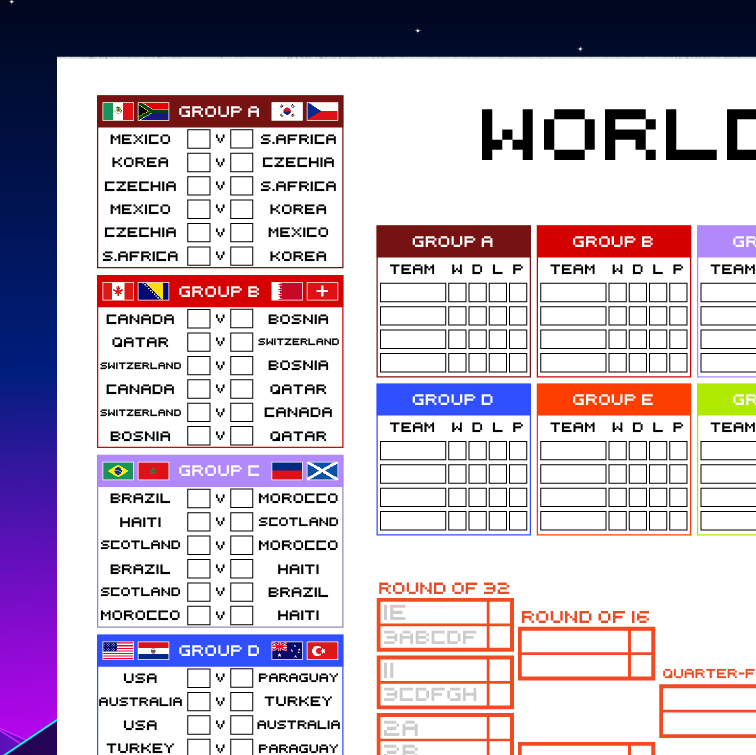 World Cup 2026 Retro Gaming Football Wall Chart (Digital Download PDF) - Man of The Match Football