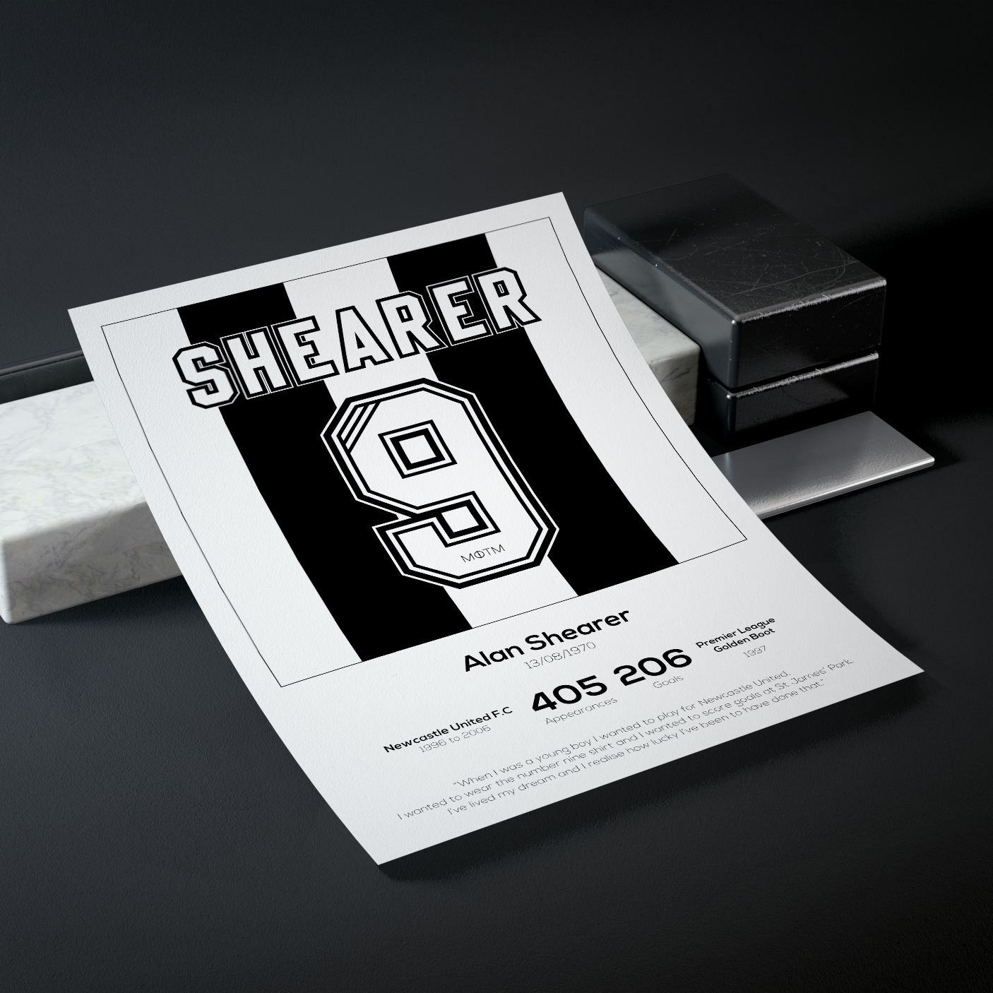 Alan Shearer Newcastle United Legend Stats Print - Man of The Match Football