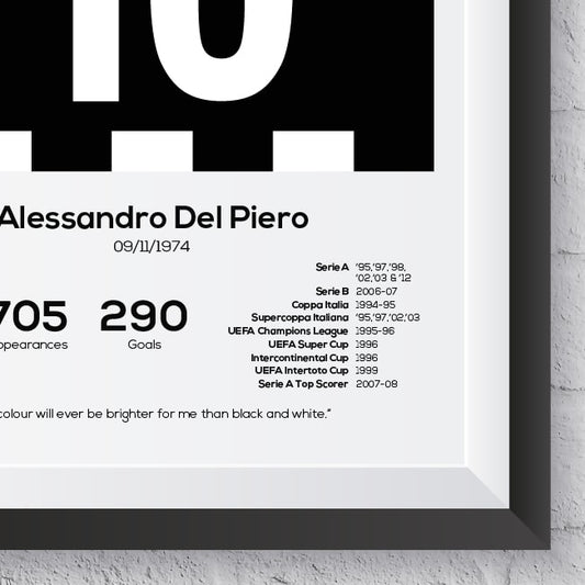 Alessandro Del Piero Juventus Legend Stats Print - Man of The Match Football