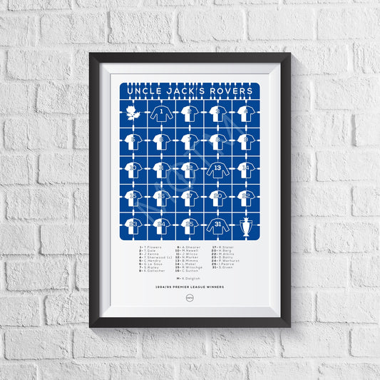 Blackburn Rovers 'Uncle Jack's Rovers' 1994/1995 Print - Man of The Match Football