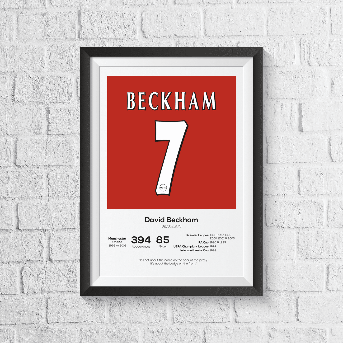 David Beckham Manchester United Legend Stats Print - Man of The Match Football