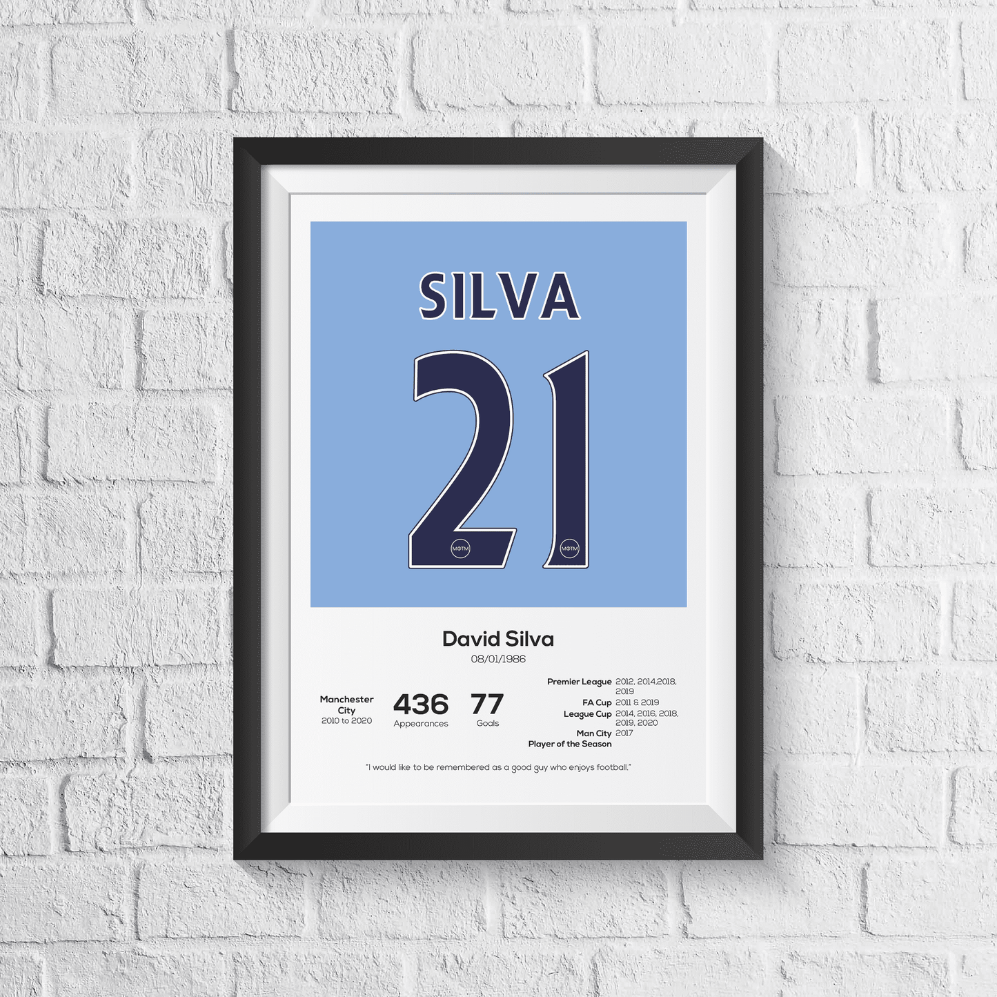 David Silva Manchester City Legend Stats Print