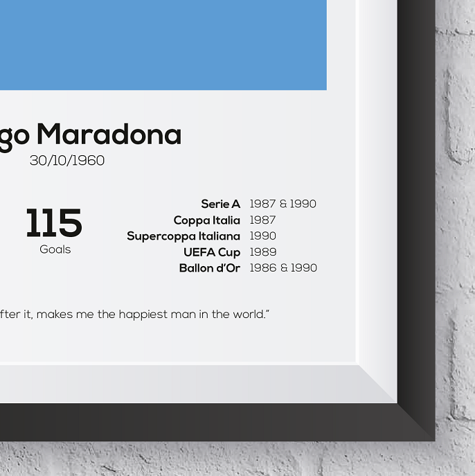 Diego Maradona Napoli Legend Stats Print - Man of The Match Football