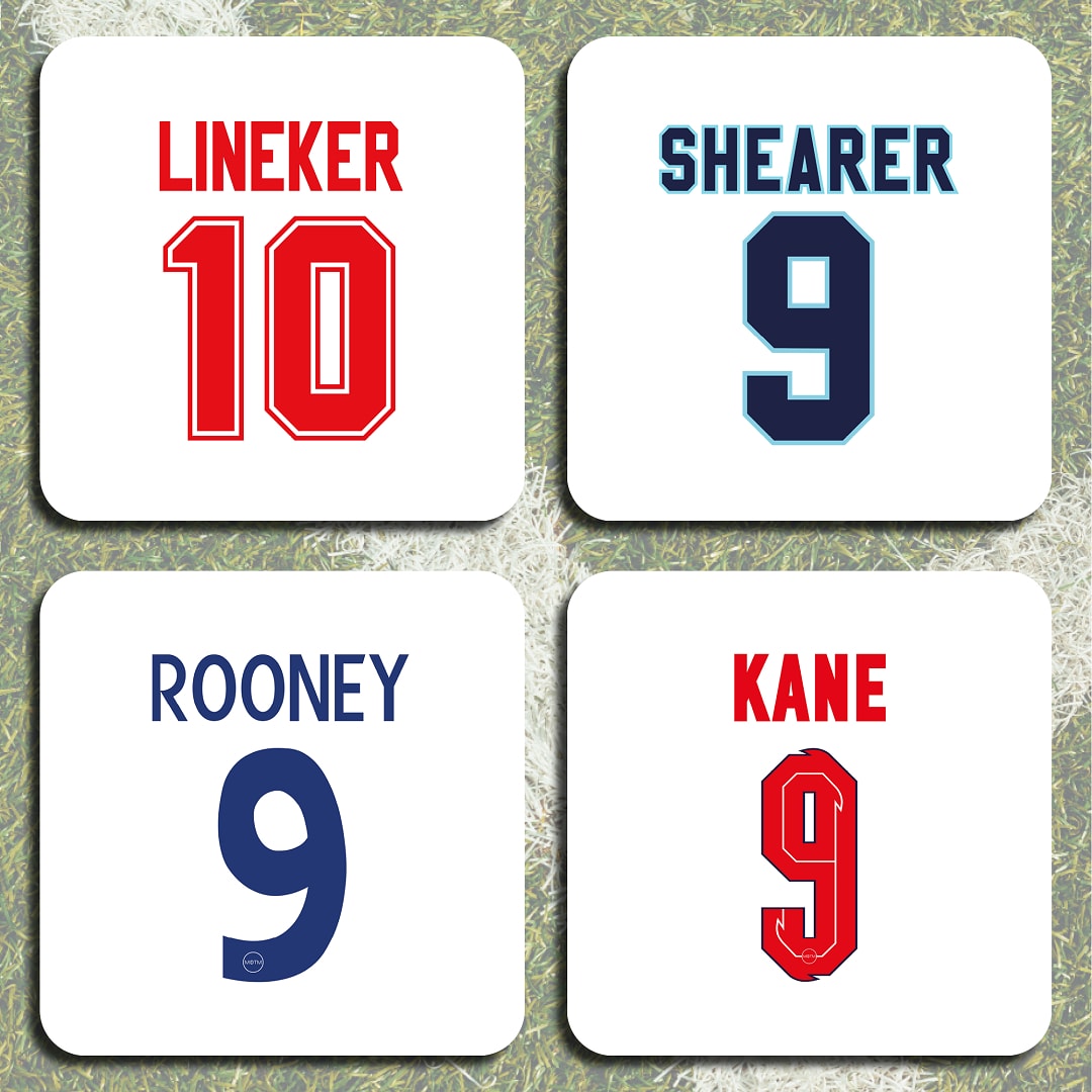 England Retro Striker Legends Football Coasters - Set of 4 - Man of The Match Football